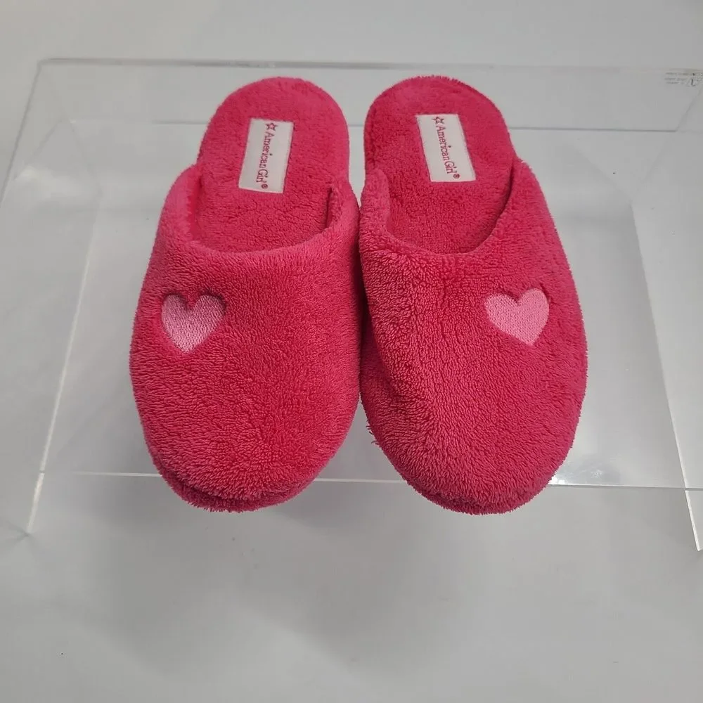 American Girl SLIPPERS for GIRLS Size Medium 3.5 - 5 Hot Pink Slip On Hearts